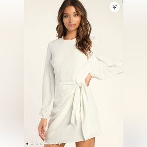 Lulu’s Believe It or Knot Long Sleeve Tie-Front Skater Dress